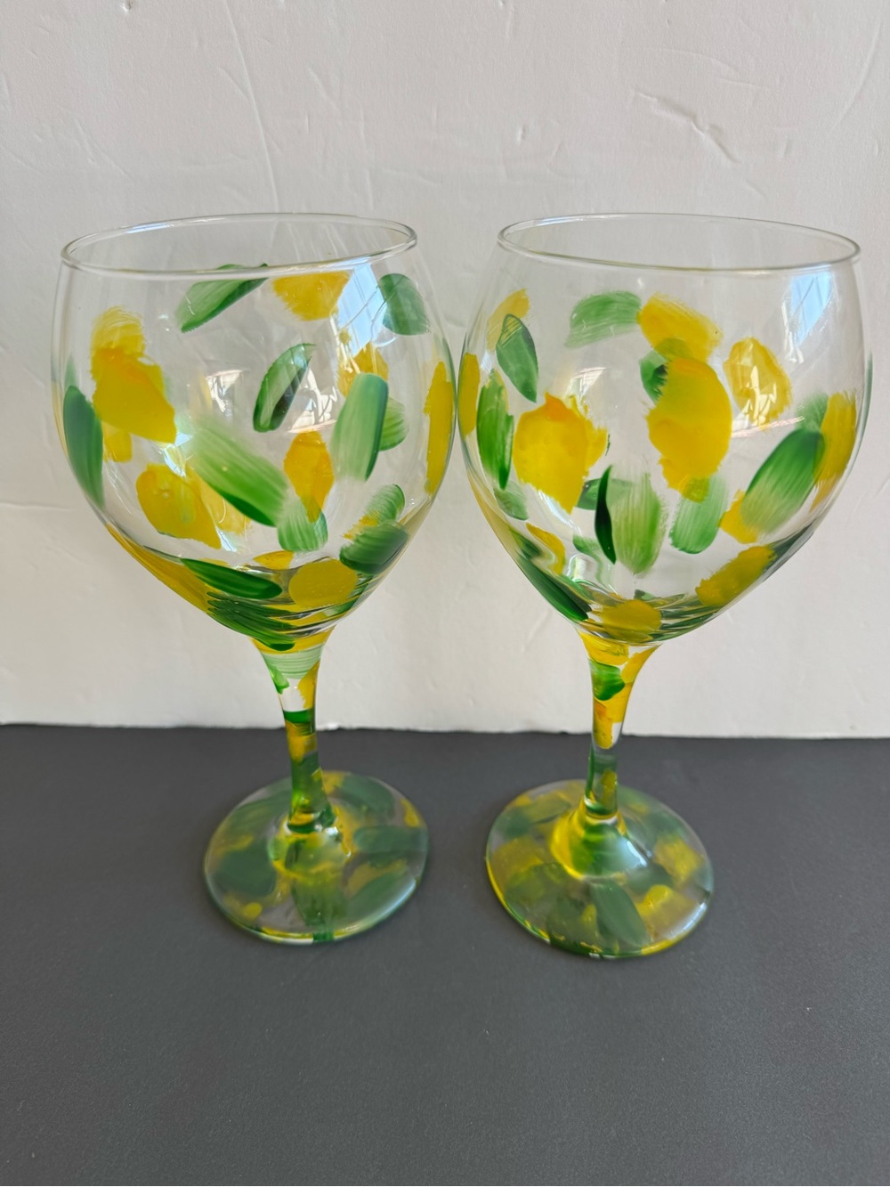 Hand-Painted Yellow & Green Wine Glasses - Set of 2